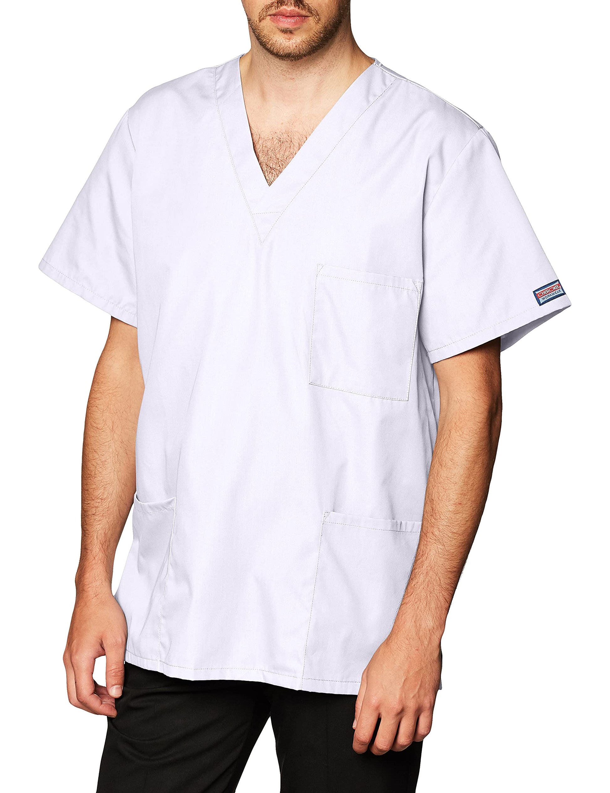Cherokee Women And Men V-Neck Scrub Top With 3 Pockets 4876, Xs, White