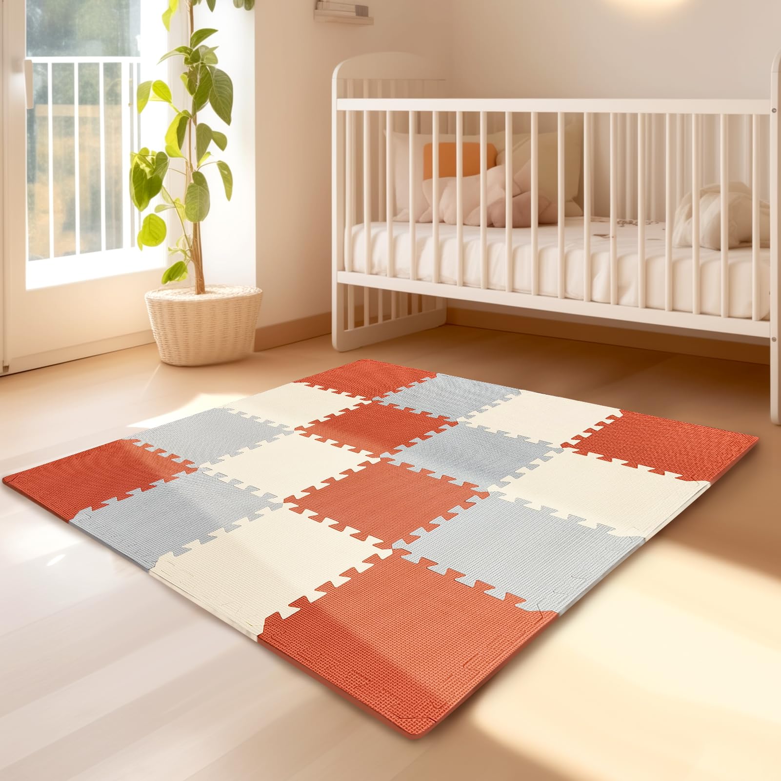 TCBunny Kids Soft EVA Foam Jigsaw Puzzle Play Mat, 18 Interlocking Tiles and Edges Baby Play Mat, for Kids Gym, Nursery, Playroo