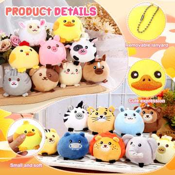 Halloscume 18 Pcs Mini Stuffed Animals Bulk 3.15 Inch Small Plush Forest Farm Jungle Animal Toys Keychains Set For Birthday Gift