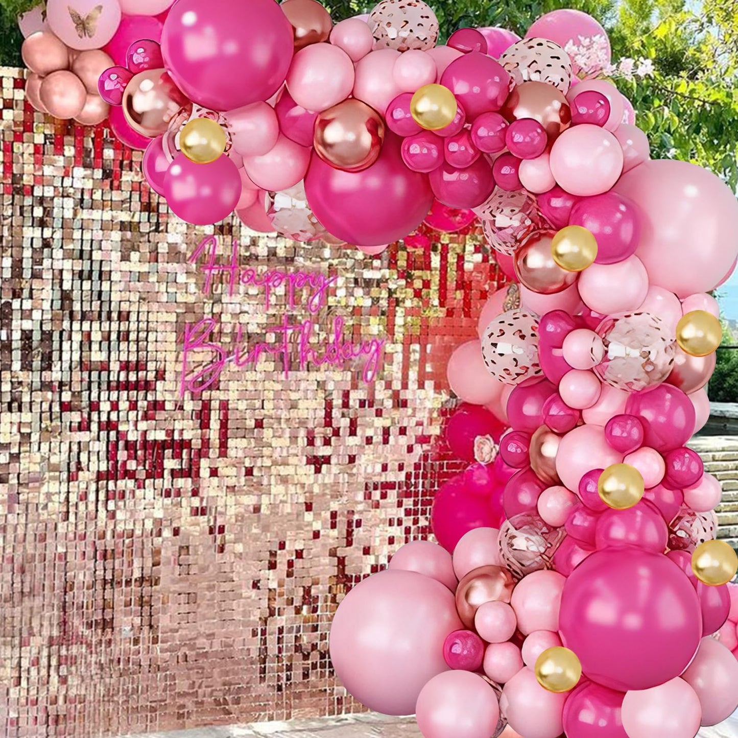 Infloral 149Pcs Valentine'S Day Balloon Arch Kit Hot Pink Pastel Pink Chrome And Confetti Balloon Garland Kit For Birthday Mother'S Day Wedding Bridal Baby Shower Princess Theme Party Decorations