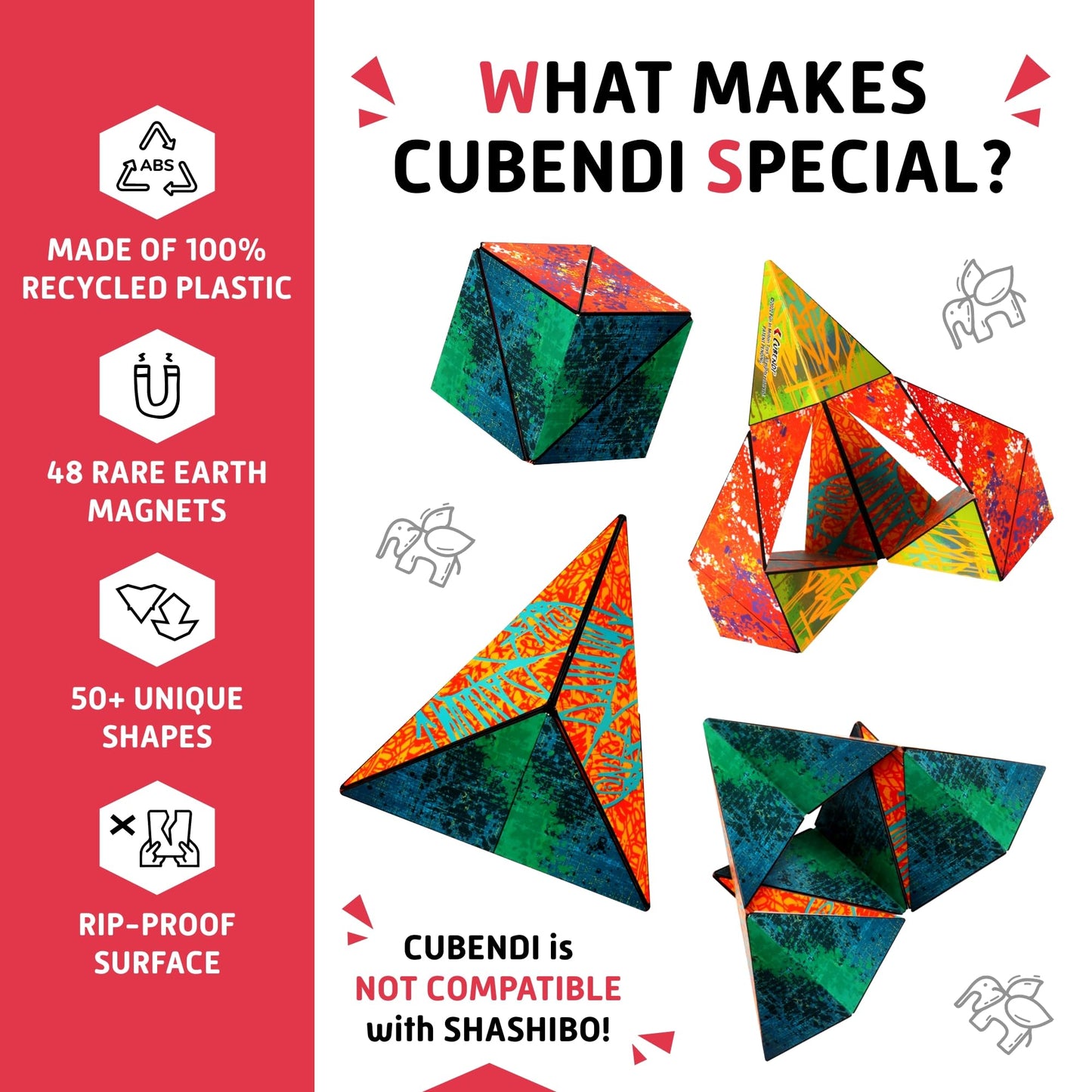 Cubendi Geometric Origami Puzzle - Infinity Fidget Cube, Magnetic with 48 Rare Earth Magnets, Twist Color, Model CB01TW