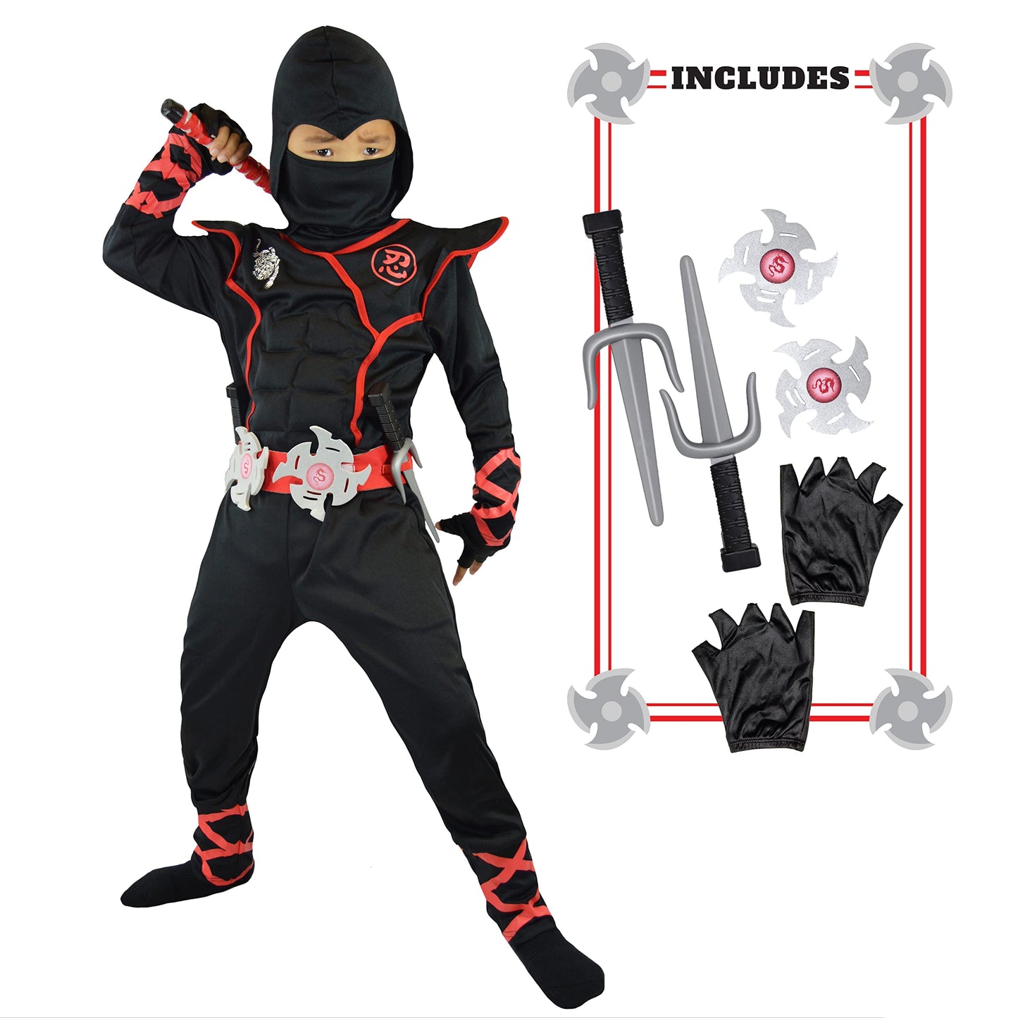 Spooktacular Creations Halloween Ninja Costume, Black Ninja Outfit Set For Kids, Halloween Costumes With Accessories For Boys Dress Up And Role Play Party (Small, 5-7 Yrs)