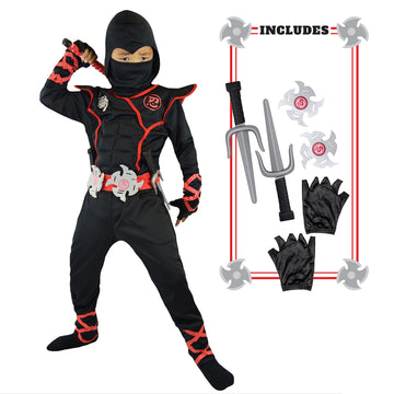 Spooktacular Creations Halloween Ninja Costume, Black Ninja Outfit Set For Kids, Halloween Costumes With Accessories For Boys Dress Up And Role Play Party (Small, 5-7 Yrs)