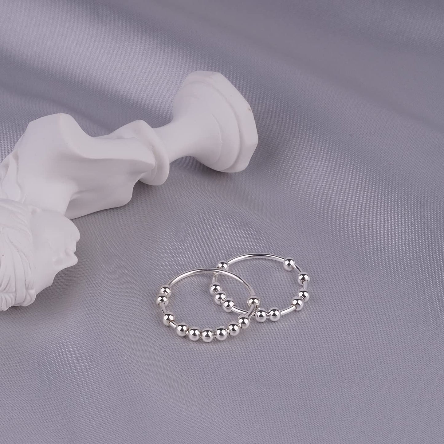 Asgift 925 Sterling Silver Anxiety Ring For Men Women Fidget Ring With Beads Stackable Stress Relieving Spinner Rings (Size-11)