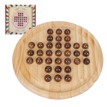 Gothink Solid Wood Solitaire Game, Classic Handcrafted Marble Solitaire Board Game Wood Toy With 33 Smooth Wooden Marble, Strate