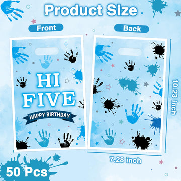 ArianQicult Hi Five Party Favor Bags - 50Pcs Blue High 5 Year Old Goody Candy Treat Gifts Bags 5th Birthday Painting Decorations