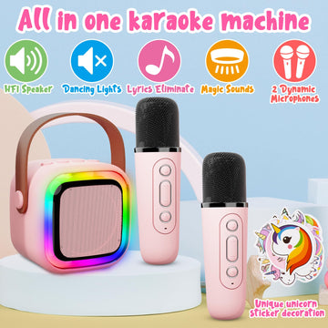 Just4Fun Karaoke Machine For Kids, Portable Karaoke Machine With 2 Microphone Wireless, Family Party Game Toys For Ages 3 4 5 6 7 8 9 10 11 12 Year Old Toddler Boys Girls Kid Christmas Birthday Gifts
