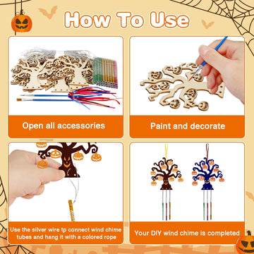 Fennoral 9 Pack Halloween Tree Wind Chime Kit For Kids Make You Own Wind Chimes Wooden Arts And Crafts Diy For Girls Boys Colori