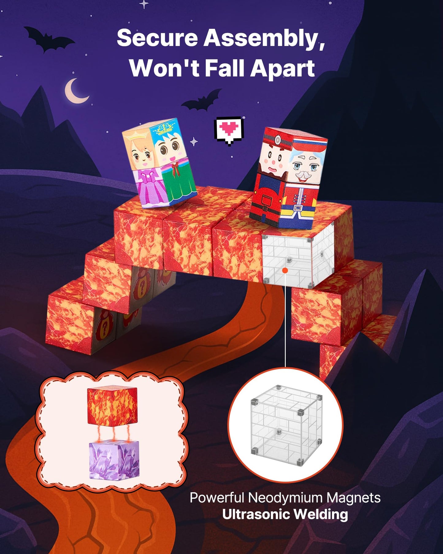 VEVOR Magnetic Blocks, 150 PCS Dark Castle Set, Magnetic Building Cubes for Kids, STEM Montessori Sensory Toys for Christmas Bir