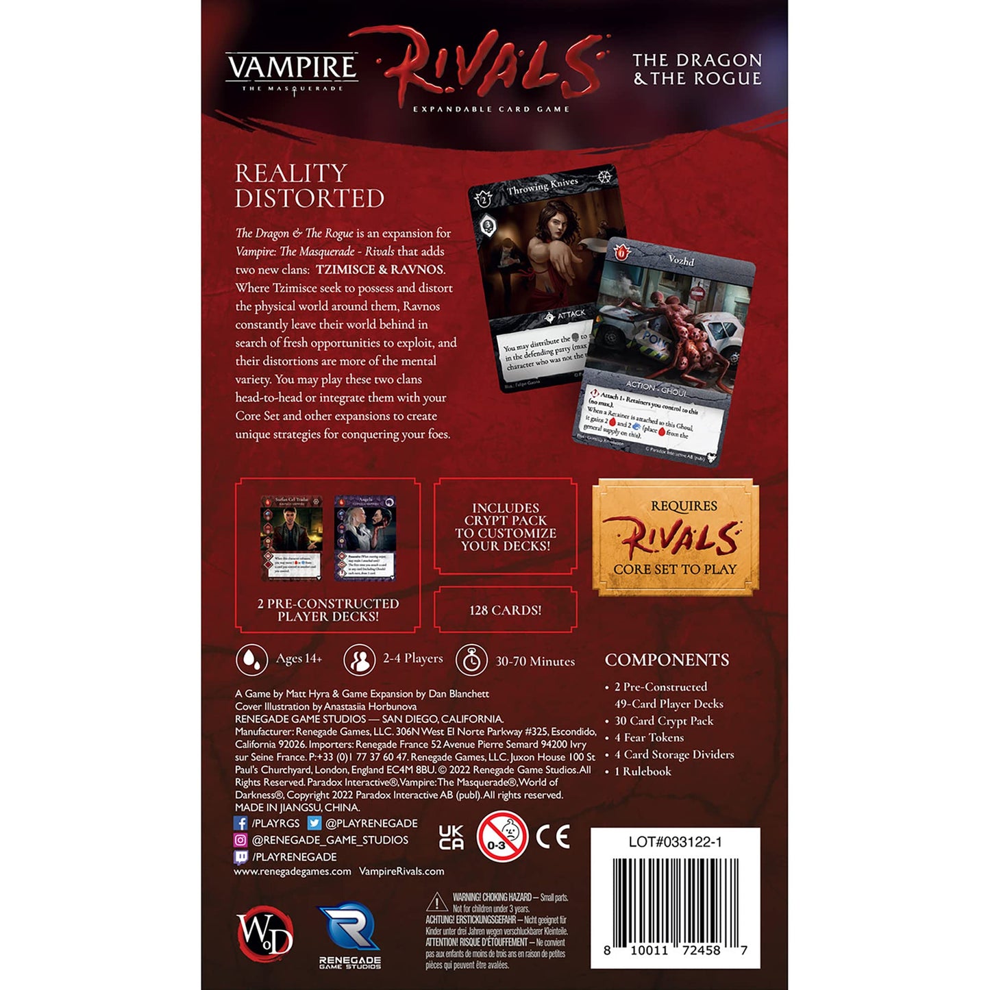 Renegade Games Studios Vampire: The Masquerade Rivals Expandable Card Game The Dragon & The Rogue Expansion - Ages 14+, 2-4 Players, 30-70 Min (Rgs02458)