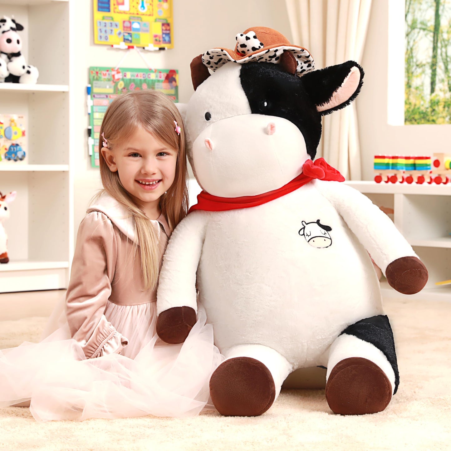 Ikasa Giant Cow Stuffed Animal Plush Toy,30'' Big Large Jumbo Soft Toys,Cute Huge Size Fat Fluffy Plushy Plushie,Gifts For Kids