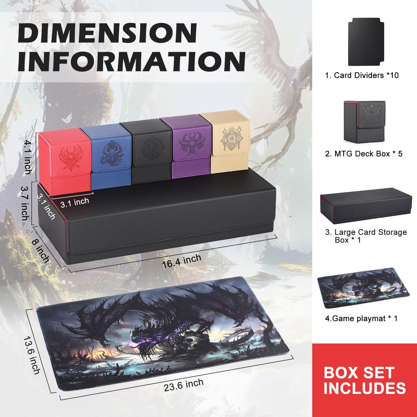 Komick Ultimate 6-In-1 Card Deck Box Set With Playmat Dice Tray, Large Card Storage Box With 5 Pcs Mtg Storage Box Holds 2400+ U