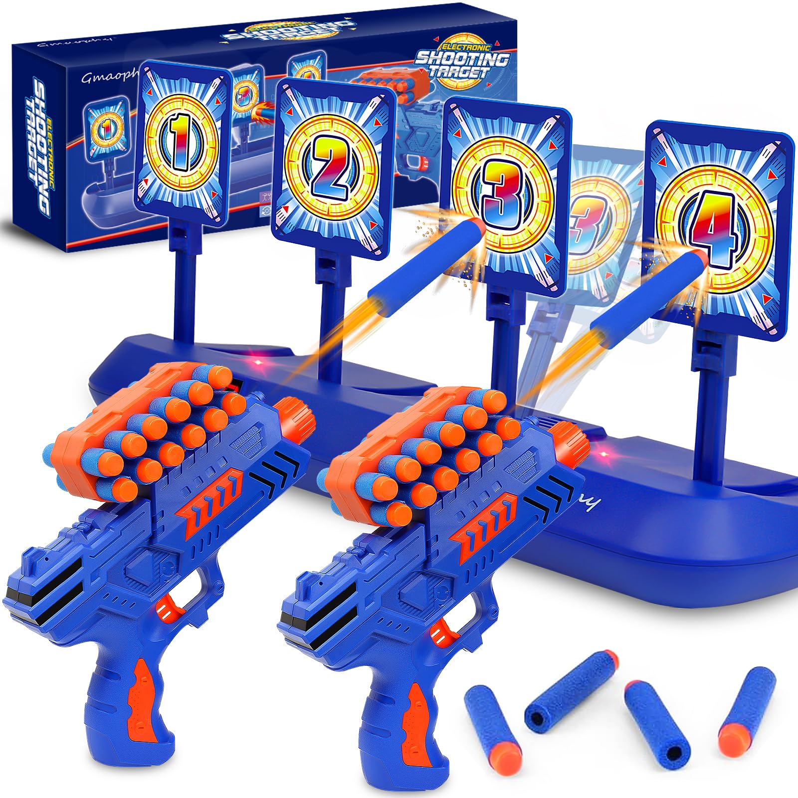 Gmaophy Digital Shooting Targets With 2 Foam Dart Toy Blaster, Kids Shooting Game Toys, Electronic Scoring Auto Reset 4 Targets, Birthday For Ages 5 6 7 8 9 10+ Years Old Kids Boys Girls