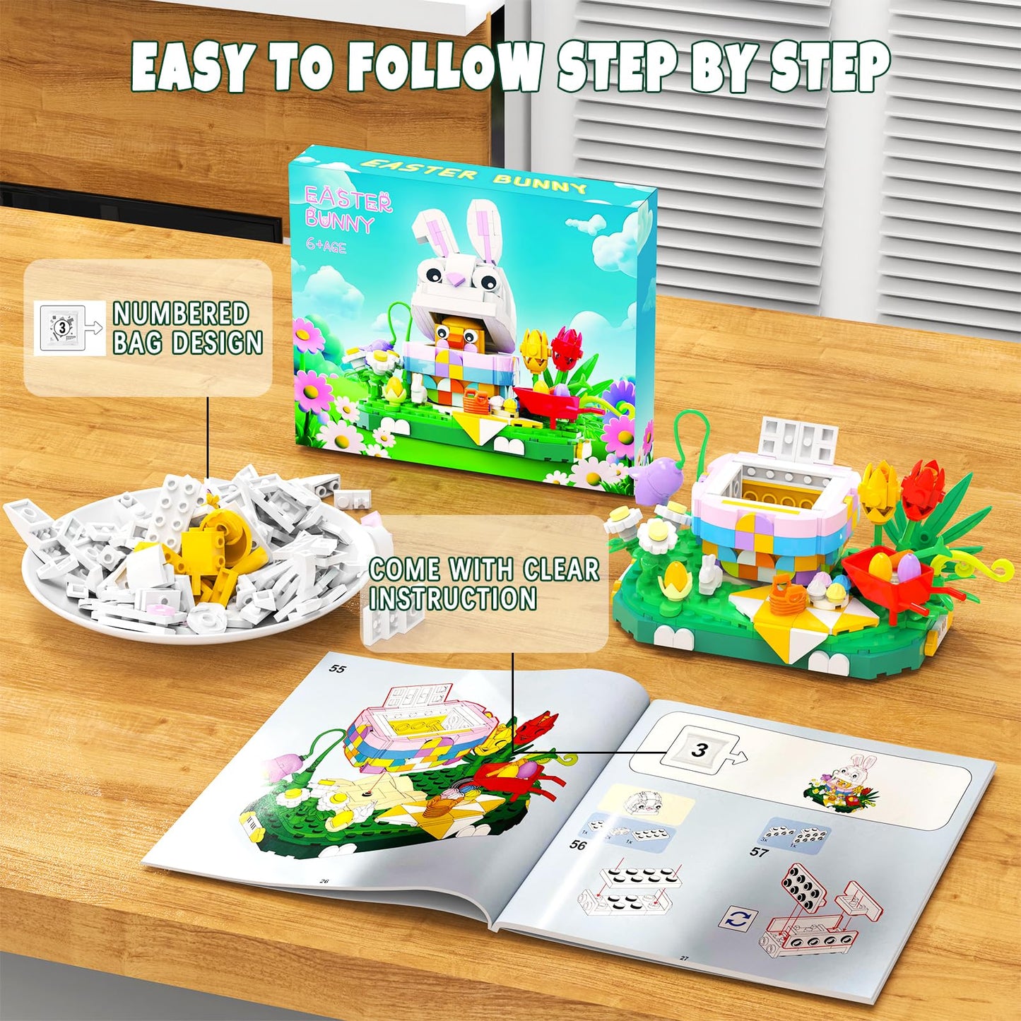 Nubee Easter Bunny Chick Building Sets, Cute Rabbit Easter Basket Stuffers Toy Gift For Teens Kids Boys And Girls Age 6+(400Pcs)