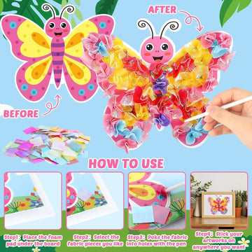 Lonfliness 8PCS Poke-in Craft and Art Kit for Kids Animal Theme No-Mess Fabric Sewing Art Girls Boys 4-12 Puzzle Puncture Painti