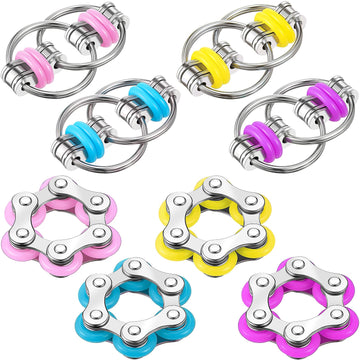 Hicarer 8 Pieces Fidget Toys Set Includes 4 Flippy Roller Chain And 4 Six Roller Bike Chain Toys For Adults And Teenagers In Learning Help (Purple, Pink, Yellow, Light Blue)