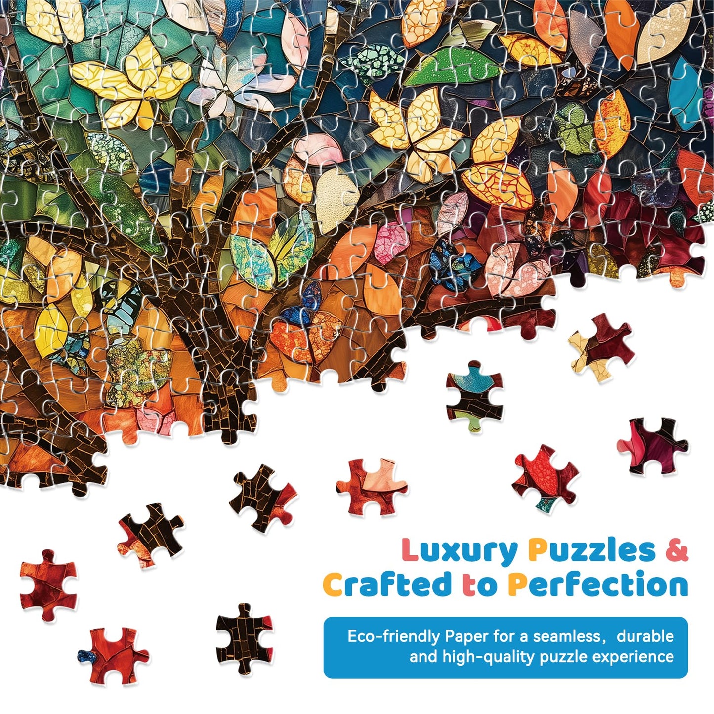 EIYRURU 300 Pieces Stained Glass Puzzle for mature-themeds Colorful Mosaic Tree of Life Jigsaw Puzzle Large Piece for Kids mature-themeds Seniors Challenging Puzzle & Perfect Family Game (20.5 x 15 in)
