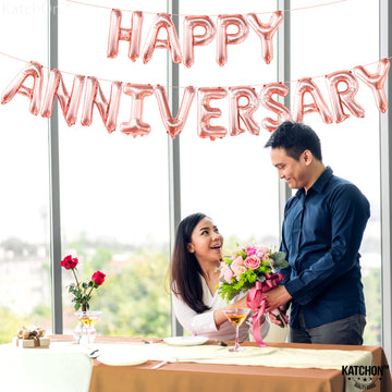 Katchon, Rose Gold Happy Anniversary Balloons Letters - 16 Inch | Happy Anniversary Banner For Happy Anniversary Decorations | Rose Gold Happy Anniversary Backdrop | Happy Anniversary Balloon Banner