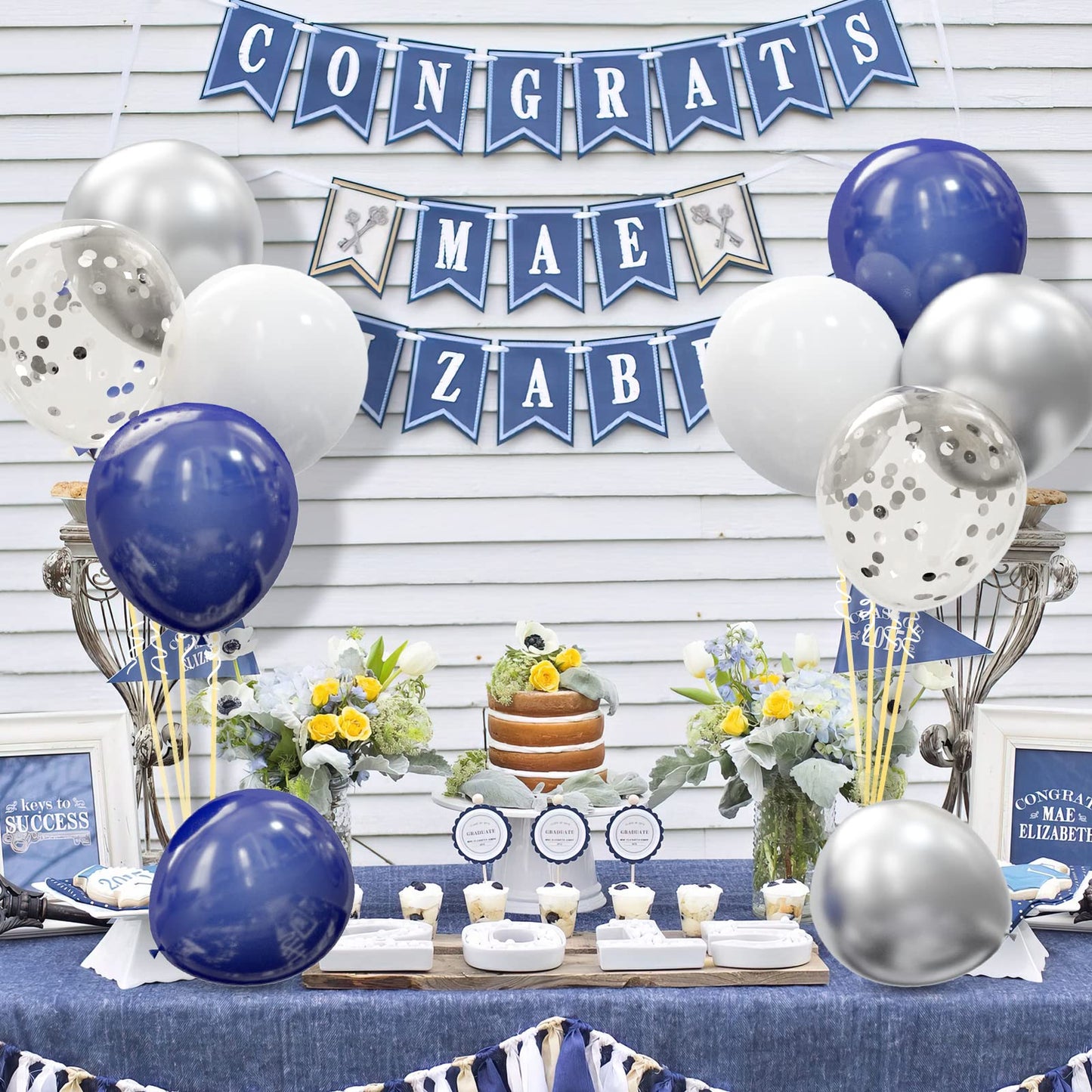 Oumuamua 62Pcs Silver Navy Blue Balloons Kit - 12 Inches Silver Blue Party Decoration Balloons For Baby Shower Birthday Wedding Party Decorations Supplies