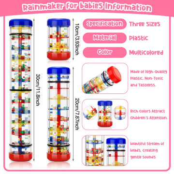 Leitee 3 Pieces Rainmaker Rain Stick for Baby Shaker Sensory Auditory Musical Instrument Rattle Tube Plastic Toy for Boys and Gi