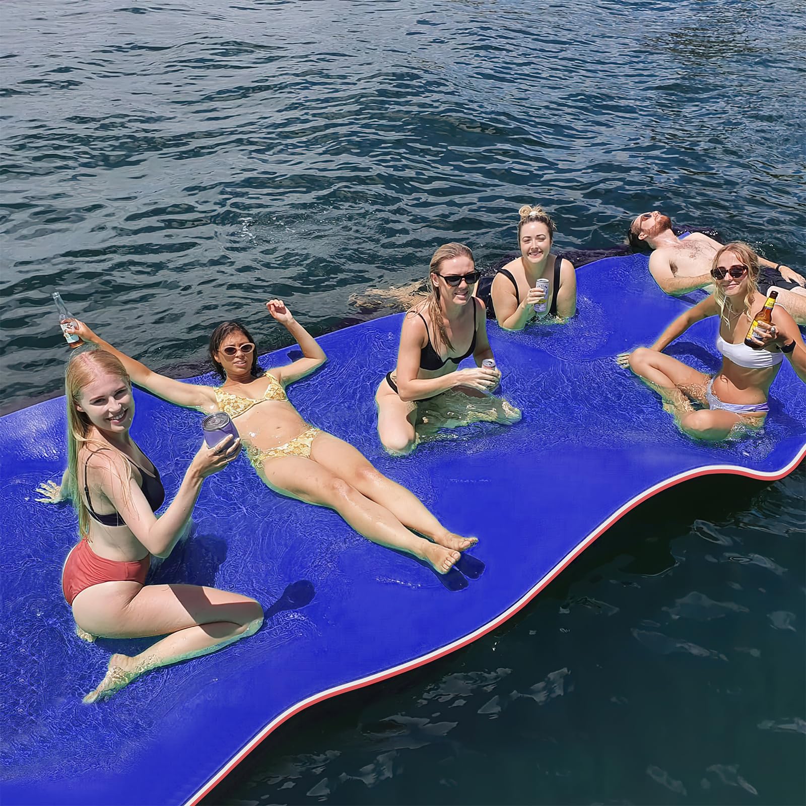 Kieperi 18 Ft 3-Layer Xpe Lily Pad Floating Mat, Double-Sided Use Floating Water Mat, Floating Mat For Lake, Pool, River, Sea(Re