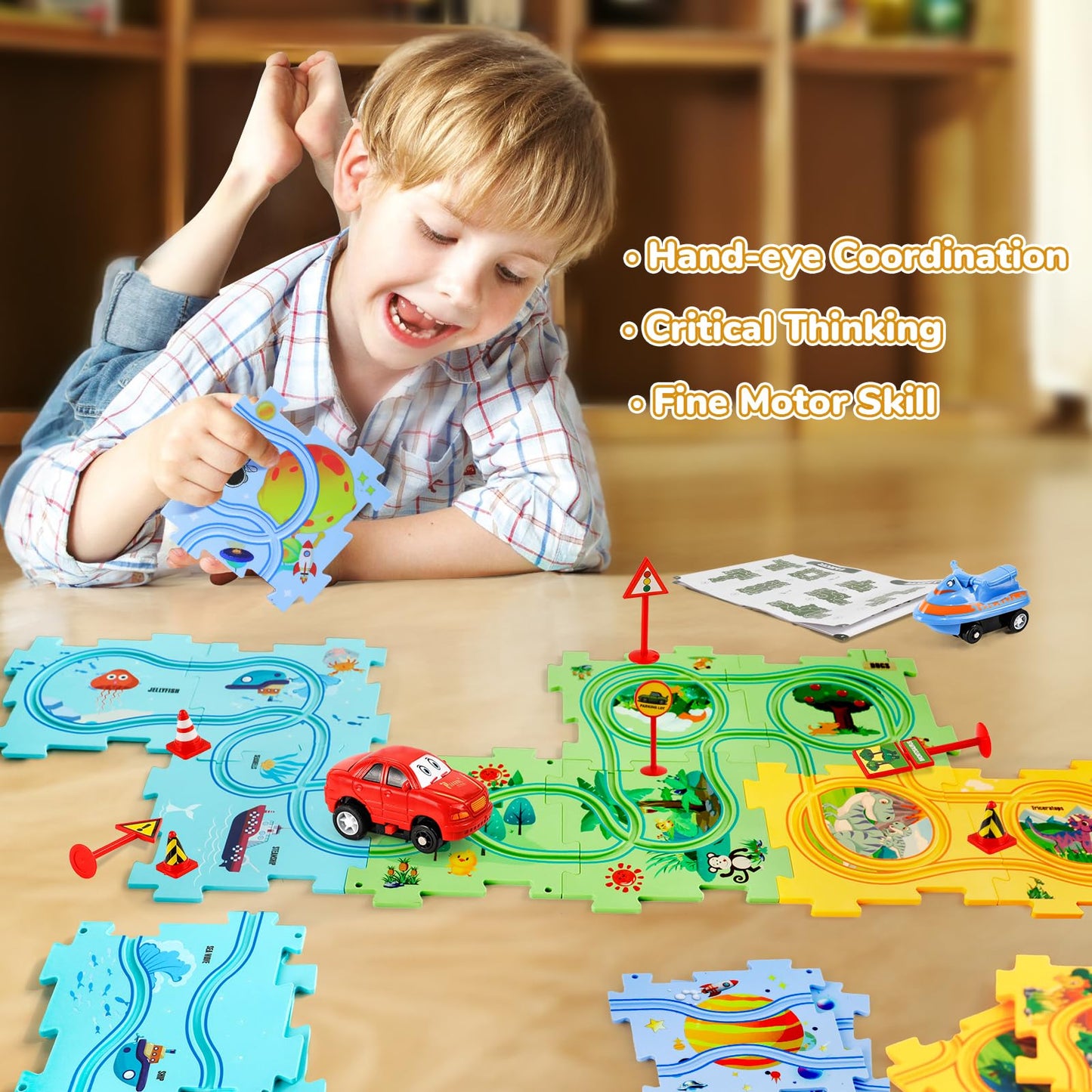 Yooyid Puzzle Racer Kids Car Track Set, Kids Toys Boys 3-5, Toys For 2 3 4 5 6 Year Old Boys, Toys For Ages 2-4, Montessori Toys