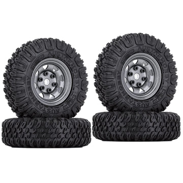 WONFAST 4PCS 1.55 inch 85mm Rubber Terrain Crawler Tires Metal Beadlock Wheel Rims Tires Set Compatible with 1/10 RC Crawler Car
