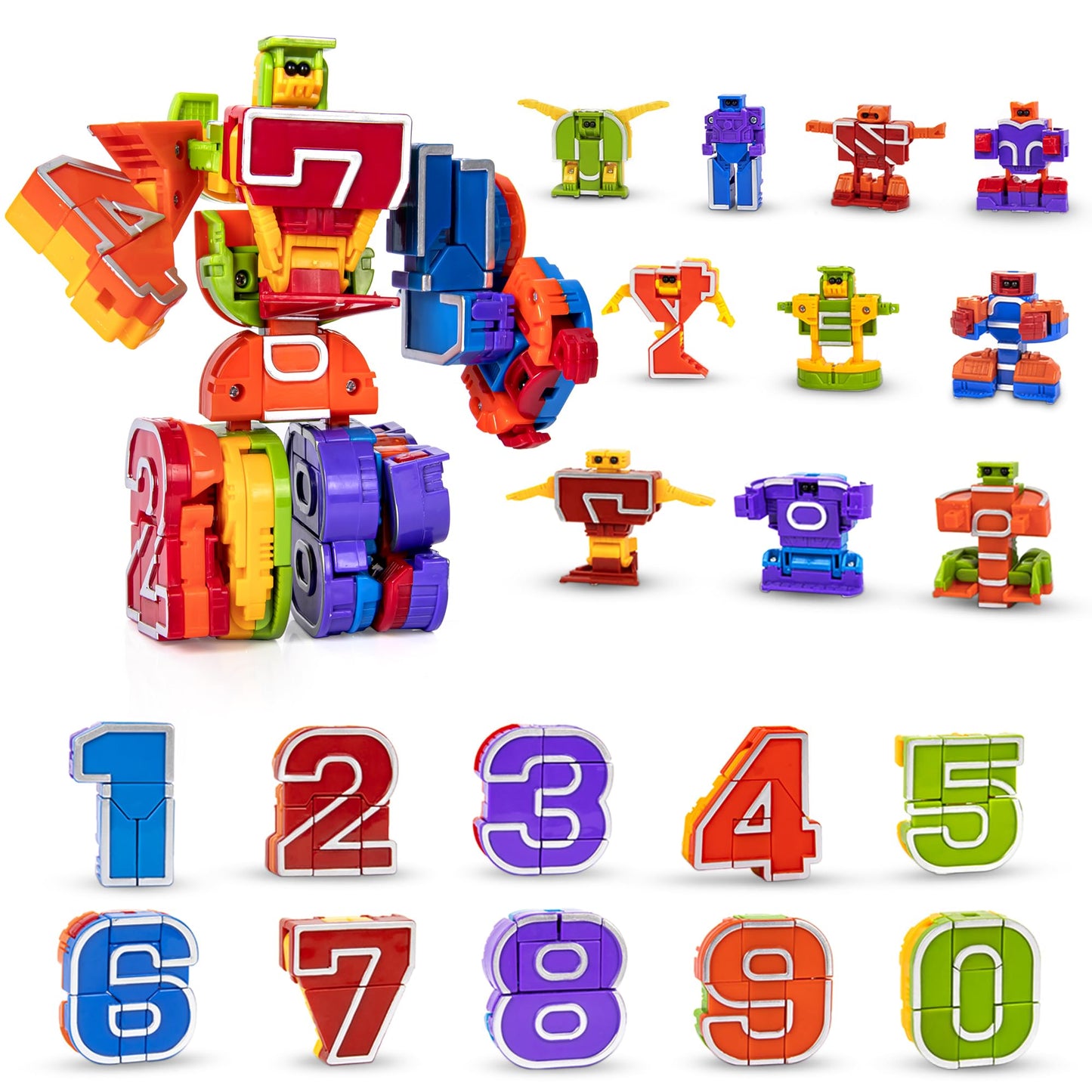 Lydaz Number Bots Toys - Multicolor Preschool Learning Math Robots, 10pcs for Boys 2-5 Years, Plastic Educational Gifts