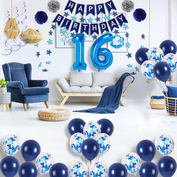 Naninuneno 16Th Blue Birthday Party Decorations For Boy Girl Men Women, Happy 16 Birthday Balloons Supplies With Happy Birthday