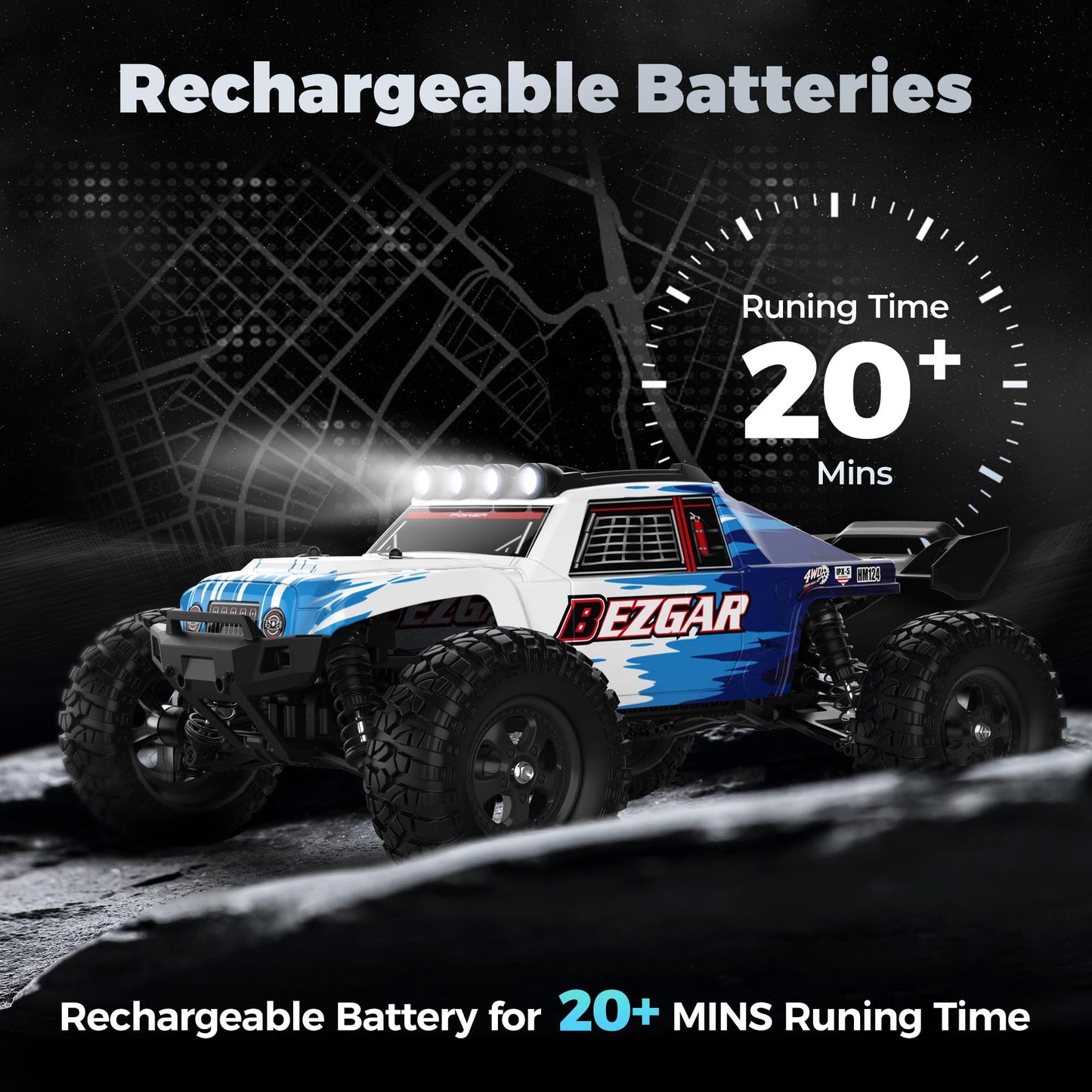 BEZGAR HM124 Brushless RC Car - 1:12 Scale 52+KM/H High Speed RC Truck, 4x4 Offroad Waterproof for All Terrains, Hobby Grade Rem