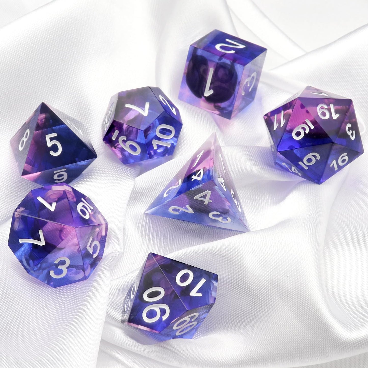 Pjoy Dnd Sharp Edged Dice Set, 7Pcs Blue And Purple Dnd Dice Set Resin D&D Polyhedral Dice With Dice Case For Role Playing Dice