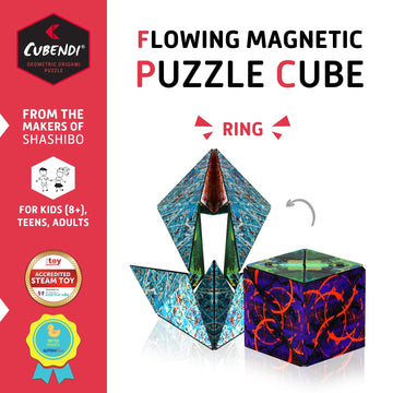 CUBENDI Geometric Origami Puzzle - Infinity Fidget Cube for mature-themeds  Kids & Teens - Mesmerizing & Magnetic Shape Shifting Box w/48 Rare Earth Magnets - by Fun in Motion Toys (Ring)