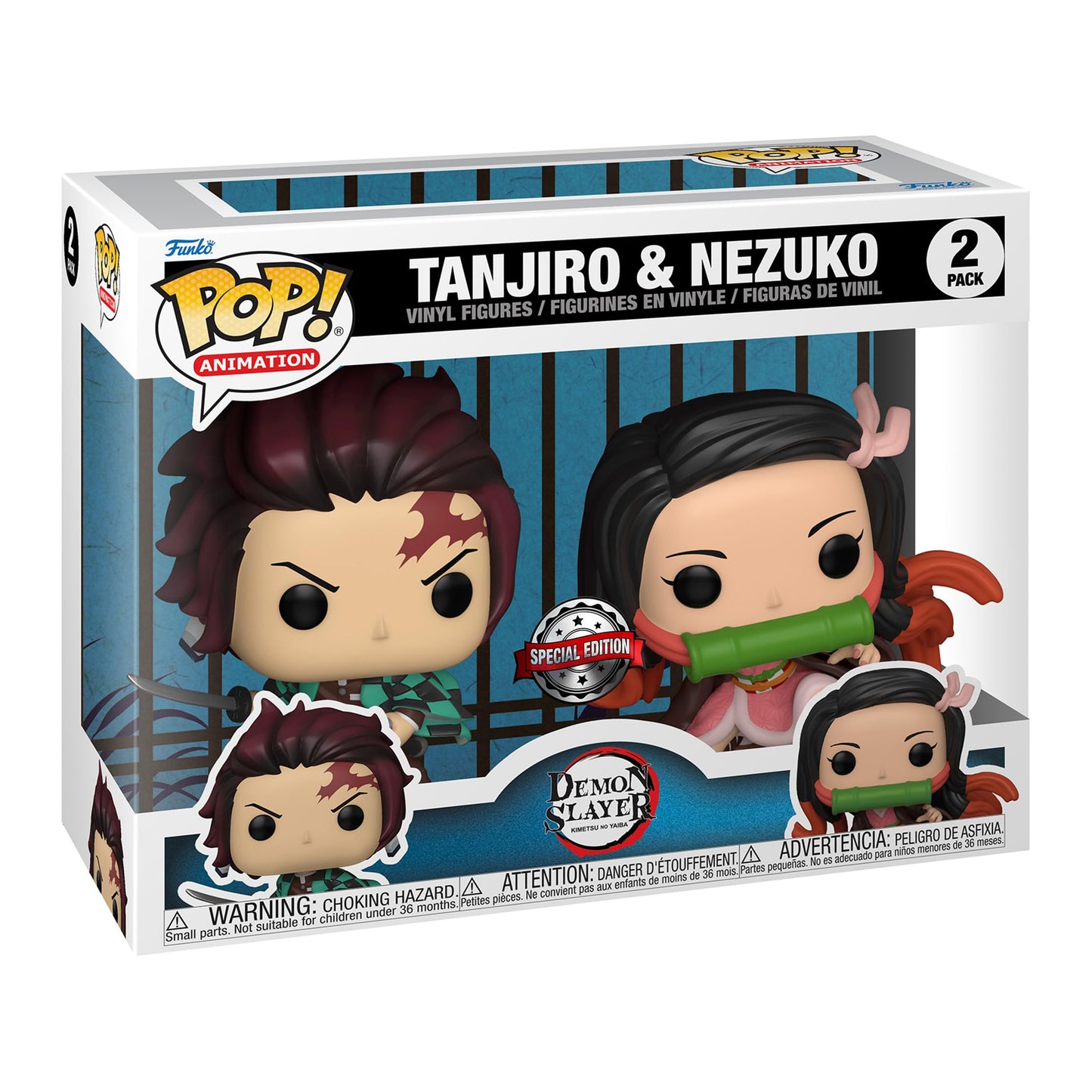 Demon Slayer: Kimetsu No Yaiba Pack 2 Pop! Animation Vinyl Figurines Tanjiro & Nezuko Cm