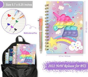 Pop Notebook For Kids, Fidget Girls Diary Journal 8.5X5.3 Inches 160 Lined Pages With 6 Multicolor Pen Spiral Journal For Teenag