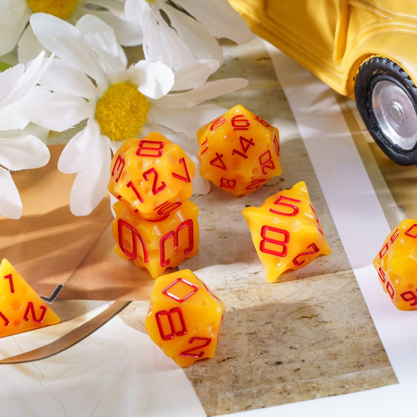 HDdais Cheese Dice Set Resin DND Dice Set, 7PCS Yellow Polyhedral Dice Set D&D for Dungeons and Dragons Role Playing Game and Ot