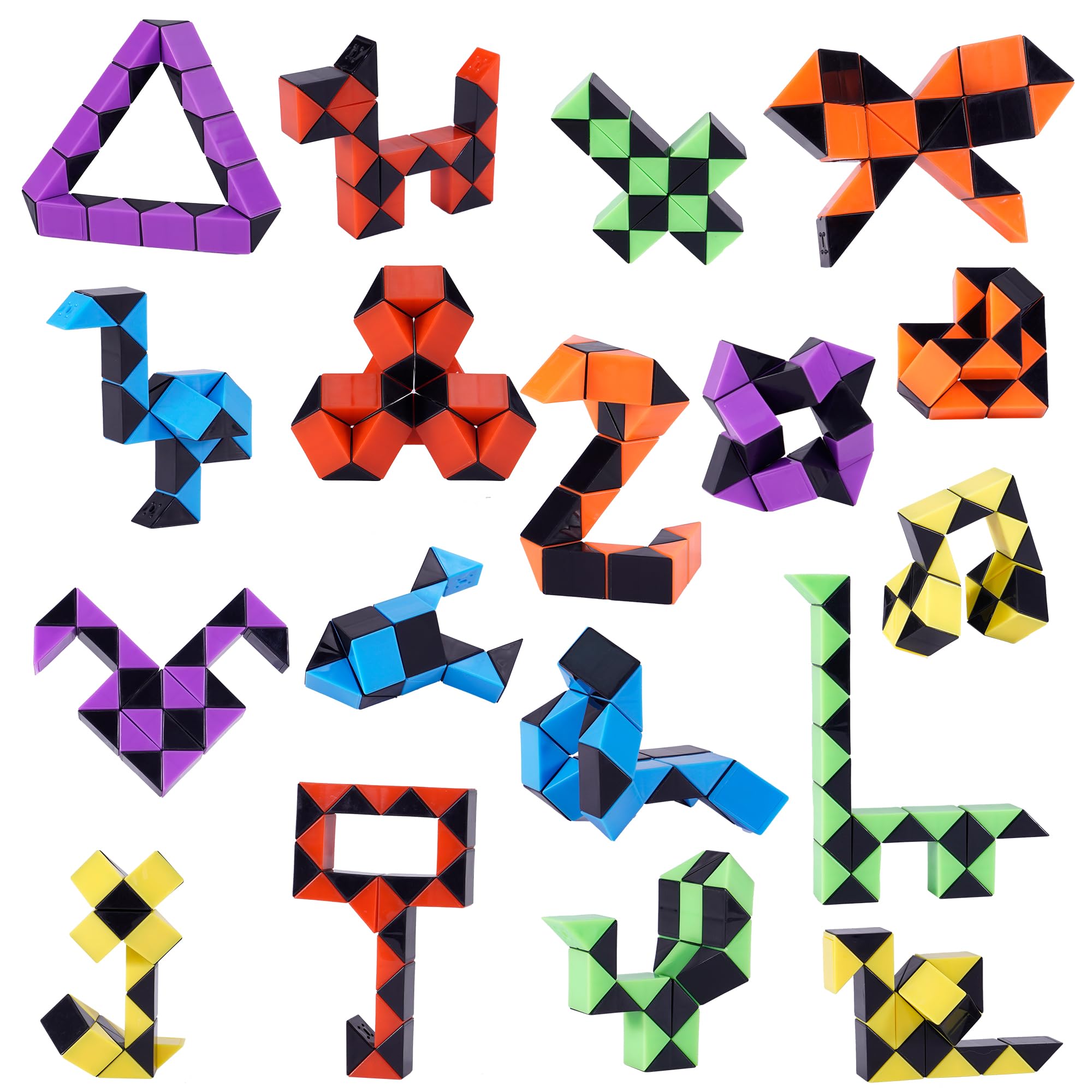 Ganowo Fidget Snake Cube - 18 Pack Mini Twist Puzzle, Plastic, Black ...