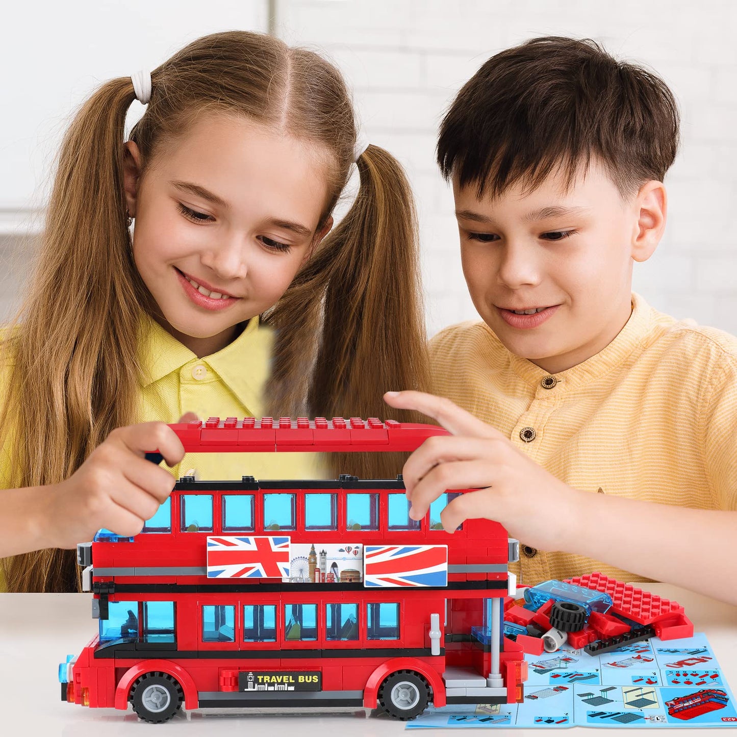 City London Bus Station Building Blocks Set, Double Deckers London Travel Bus And Bus Station, Best Learning Roleplay Stem Bricks Play Toys Gift For Boys Girls Aged 6-12 (458 Pcs)