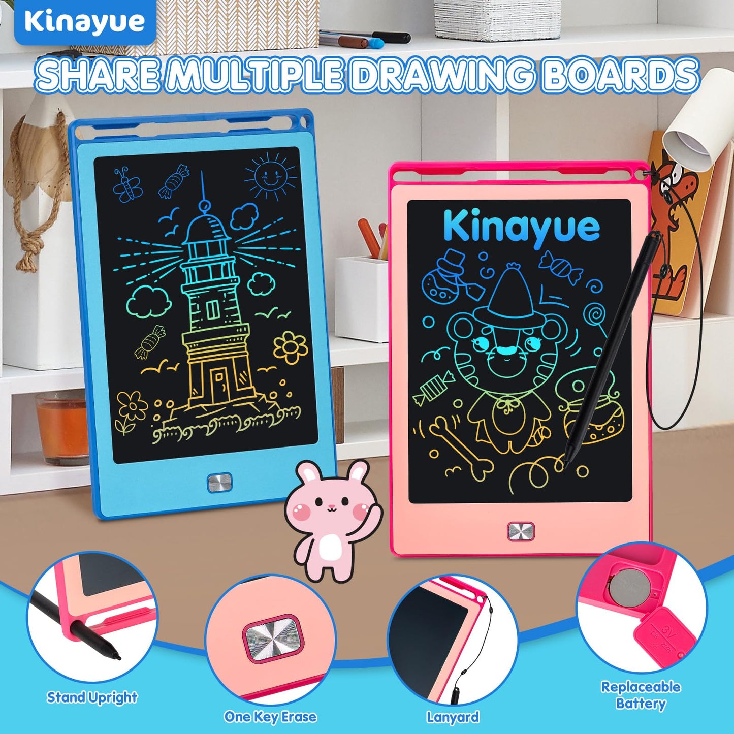 Kinayue 2 Pack LCD Writing Tablet for Kids,8.5 Inch Doodle Board Drawing Tablet Colorful Educational Toys for Boys Girls Reusabl