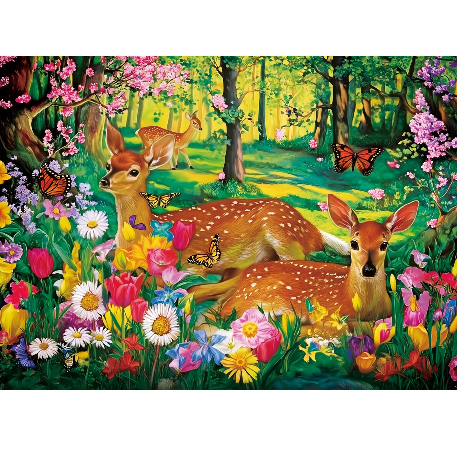 300 Piece Puzzles for mature-themeds Forest Deer Jigsaw Puzzle 300 Pieces Interlock Perfectly Letter on Back No Dust Fun and Challenging Puzzle for Family Time Relaxing Gift for mature-themeds Kids Seniors 20.5 x15in