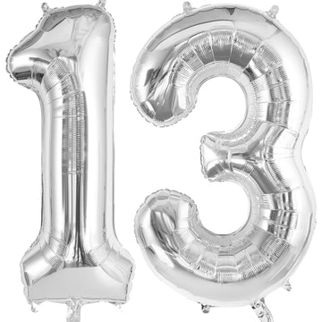 Silver 13 Balloon Numbers, Large 13 Or 31 Foil Balloons, Big Number Balloons 40 Inch For 13Th / 31St Birthday Party And Annivers