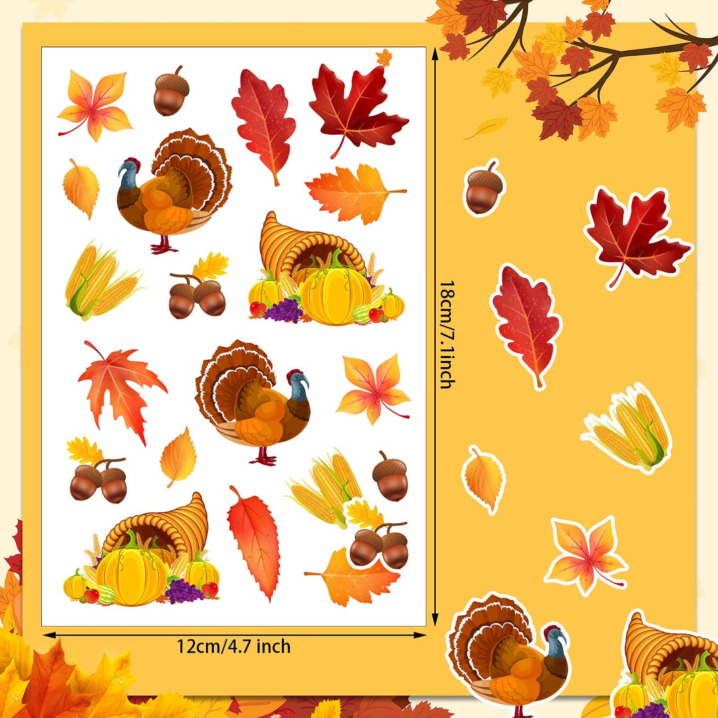 Outus 540 Pieces Thanksgiving Fall Autumn Leaves Stickers Maple Leaves Stickers for Thanksgiving Party and Classroom Decor(Chic