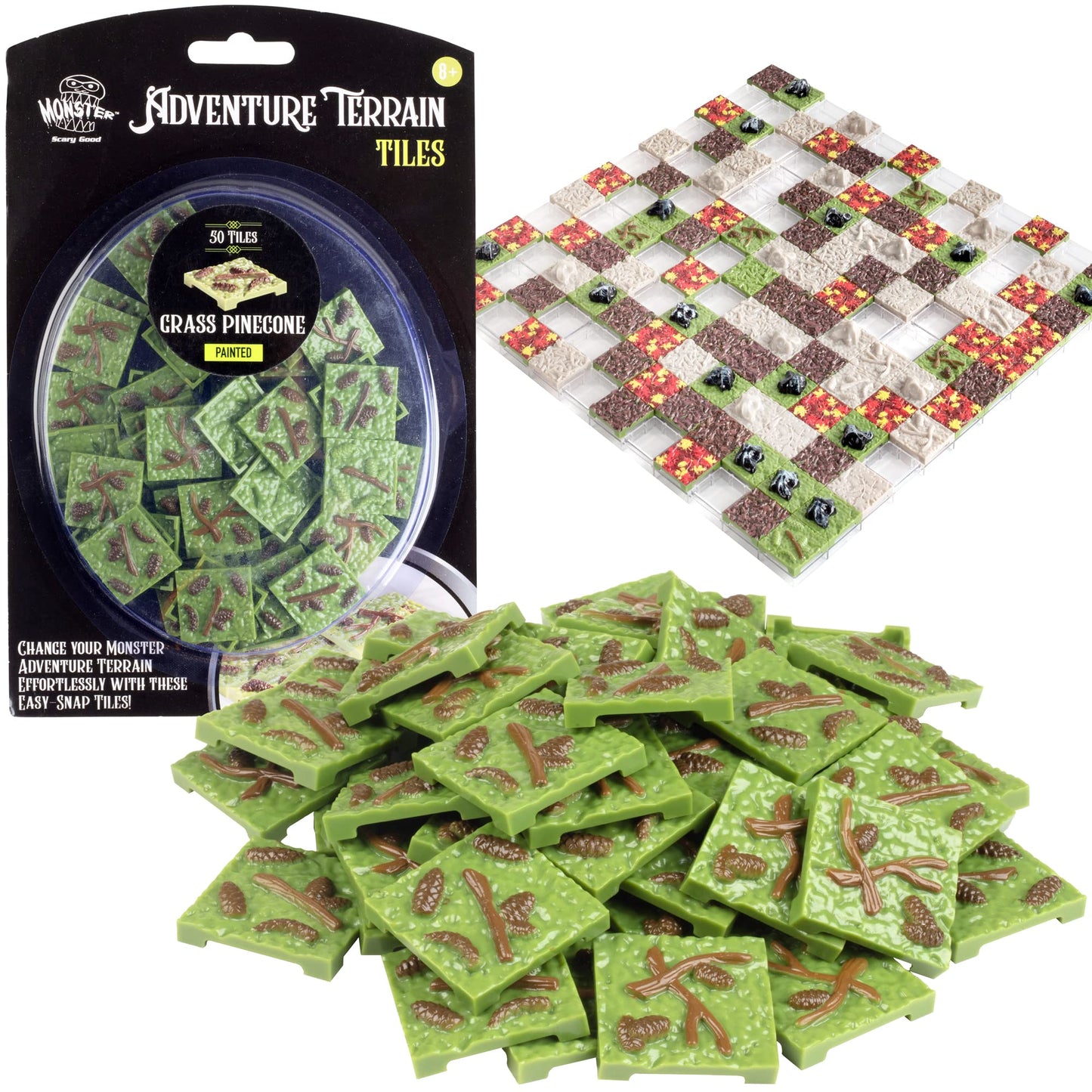 Monster Adventure Terrain 50Pc Grass Pinecone Tile Pack - Hand-Painted 1' X1' Tile Set- Creates Amazing Tabletop Terrain In Minutes- Customize Your D&D & Pathfinder Dungeons