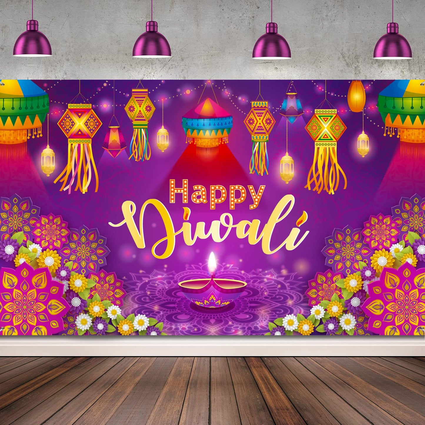 Happy Diwali Backdrop Banner Decor, Festival of Lights Party Photography Backdrop Decorations for Happy Diwali Party Indian Deep