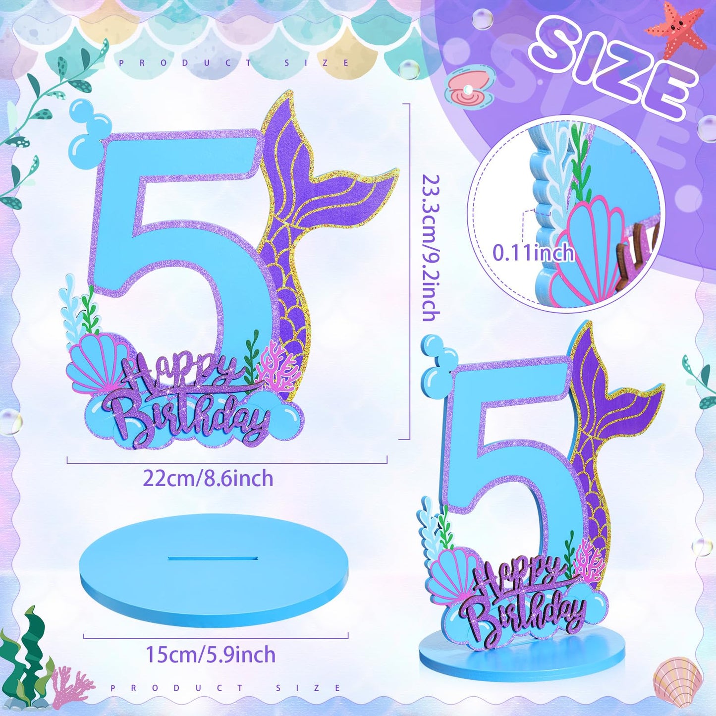 Mermaid Birthday Number Sign Centerpiece for Girls Wooden Mermaid Party Number Table Sign Decoration Supplies for Birthday Anniv
