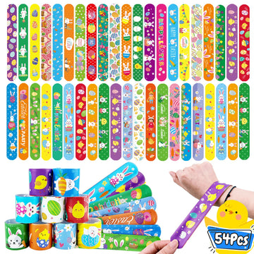 MEZHOBBY 54Pcs Easter Slap Bracelets, Easter Basket Stuffers, Easter Egg Fillers Gifts, Easter Egg Hunt Event, Party Favors , Cl