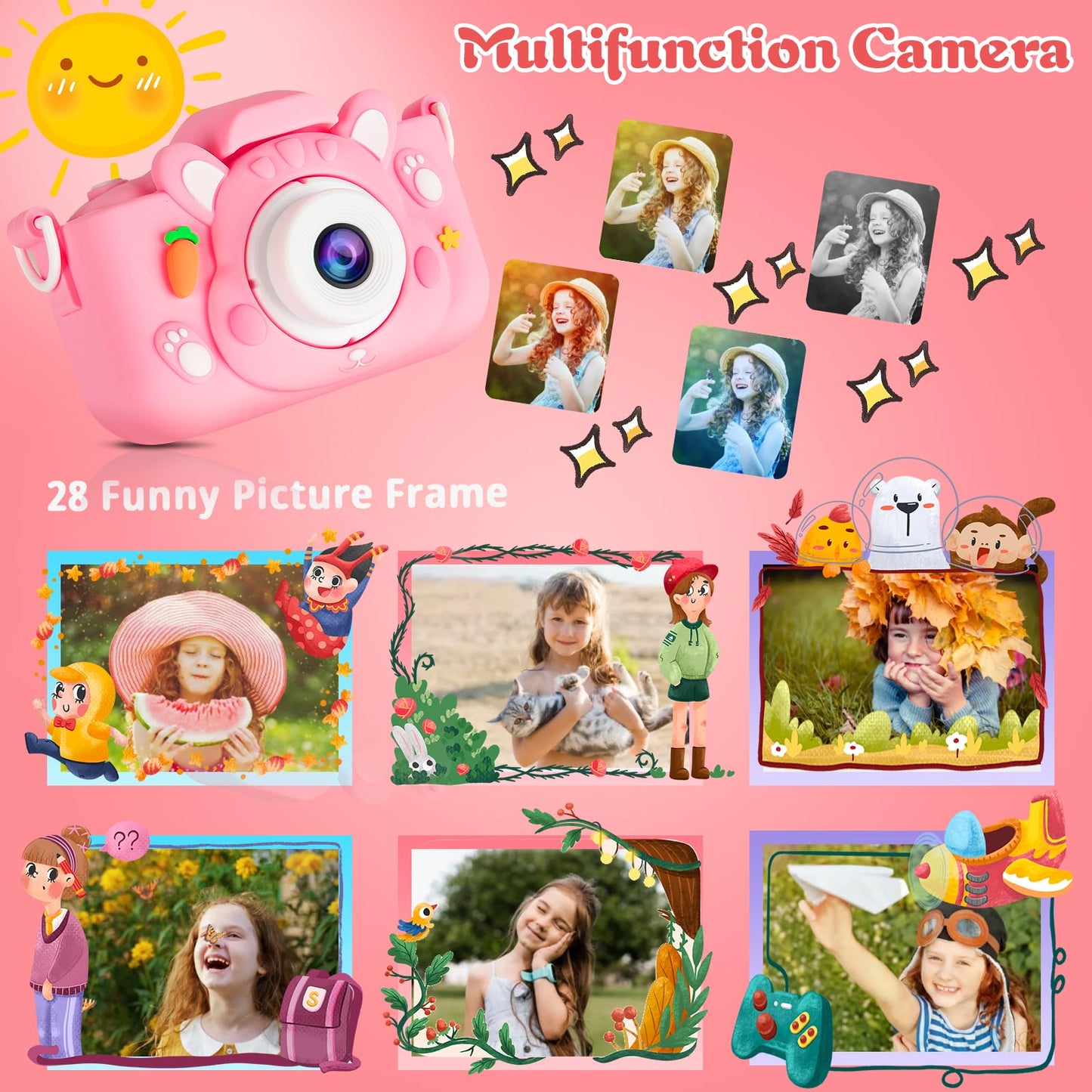 Kids Camera For Boys And Girls, Acixx Digital Camera For Kids Toy Gift, Toddler Camera Christmas Birthday Gifts For Age 3-12 With 32Gb Sd Card, Video Recorder 1080P Ips 2 Inch(Pink)