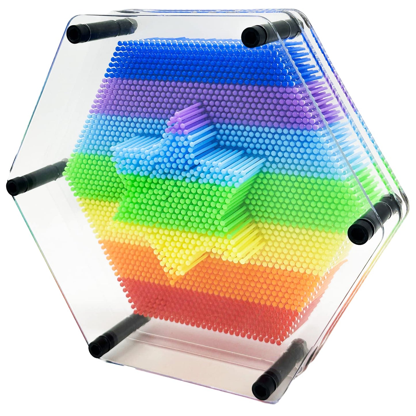 3D Pin Art Intellectual Fun Toy Rainbow Pin Art Palm Board Extra Large(7.5 X8 Inches) Arouse Sense Of Imagination Innovative Boundless Creativity (Hexagon - 7.5 X 8 Inches)