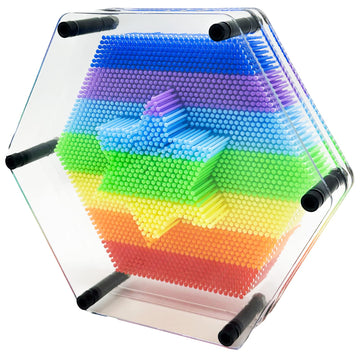 3D Pin Art Intellectual Fun Toy Rainbow Pin Art Palm Board Extra Large(7.5 X8 Inches) Arouse Sense Of Imagination Innovative Boundless Creativity (Hexagon - 7.5 X 8 Inches)