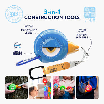 Handy Famm 8Ft Animal-Shaped Kids Tape Measure, Level & Protractor Angle Finder, Fun Educational Children's Tape Measure, Small