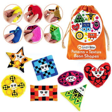 Babybibi Bean Bags Learning Shapes For Toddlers - Sensory Toys For Babies - Set Of 7 Touch And Feel Cloth Shapes To Develop Brai